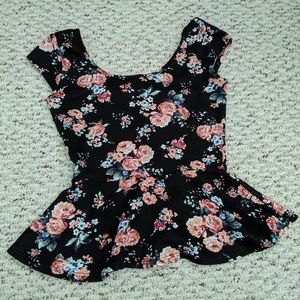 Floral peplum shirt with bow on back